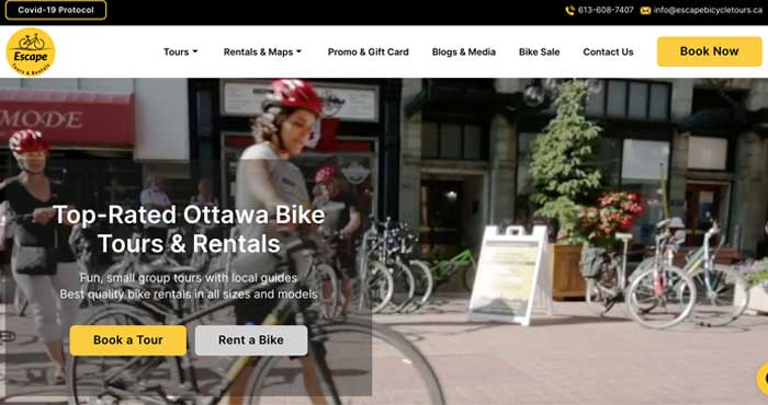 Proloyalweb portfolio, Escape Bicycle Tours & Rentals Ottawa